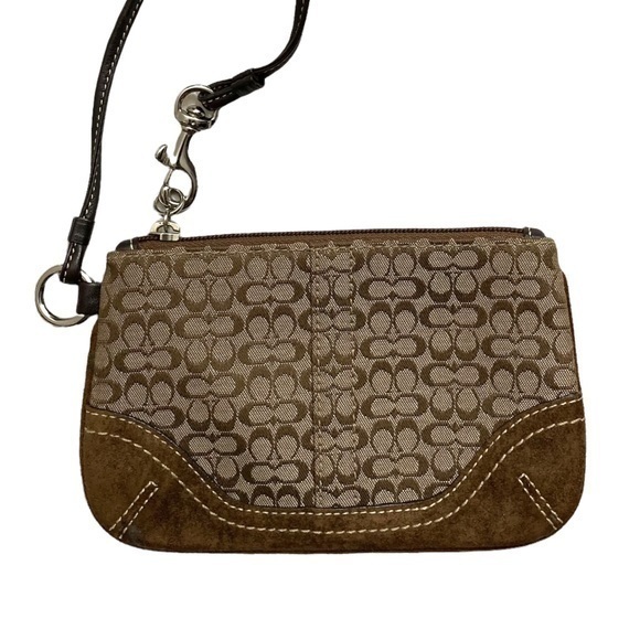 Coach signature “mini c” and suede wristlet bag - Picture 1 of 6